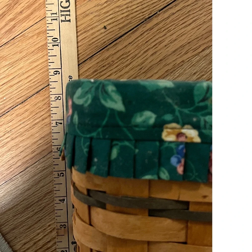 Longaberger 1996 Handwoven Basket Green Floral Fabric Liner Tapered Square USA